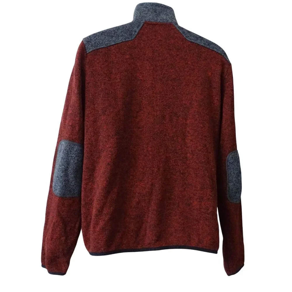 Orvis Men Red Gray Full Zip Knit Jacket Size M Elbow Patches High Collar Outdoor